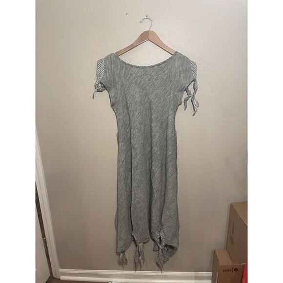 Mara Gibbucci Lagenlook Asymmetrical Linen Sleeveless Maxi Dress Tie Medium Gray - Picture 4 of 8